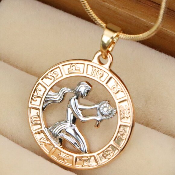 "Rose Gold Virgo Zodiac Pendant with Elegant Symbol and Fine Detail, XPPT1450 - Picture 1 of 13